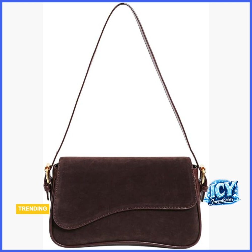 Faux Suede Shoulder Bag with 2 Adjustable Straps Retro Crossbody Purse